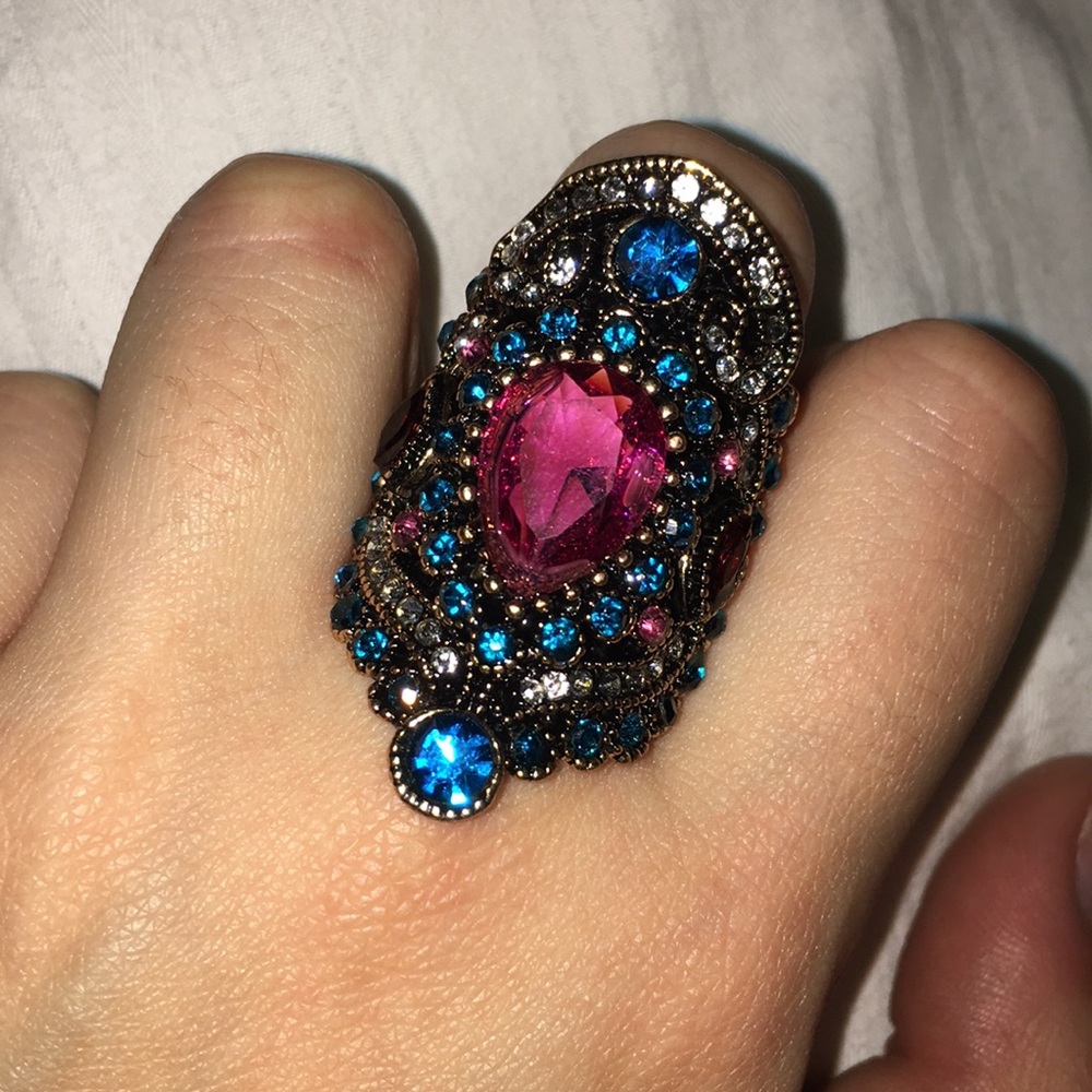 Big pink and blue gem ring
